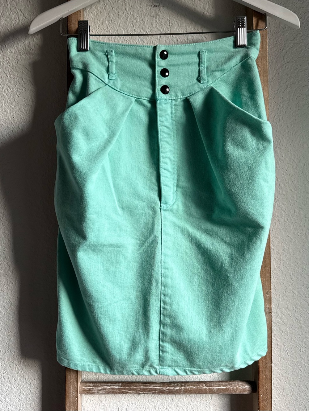 Judi Rosen NY Vintage High-Waisted Structural Denim Skirt - Mint Teal Sz: XS